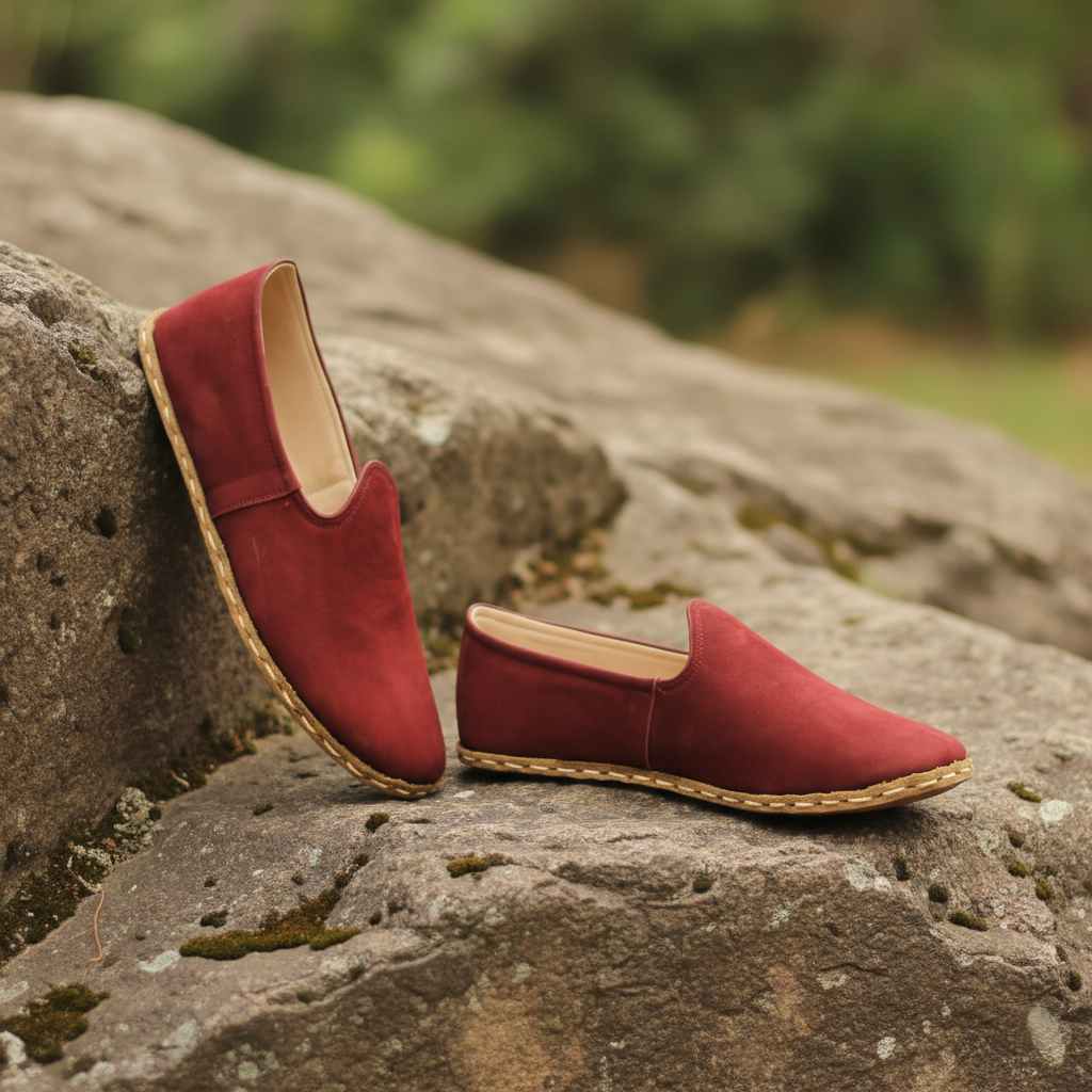 Women Nubuck Barefoot Burgundy Slip On Shoes