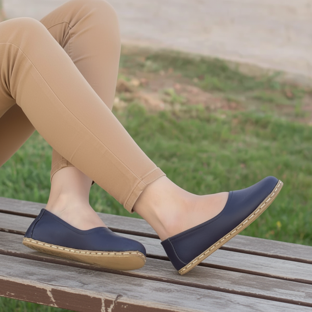 Handmade Women Barefoot Navy Blue Ballet Flats