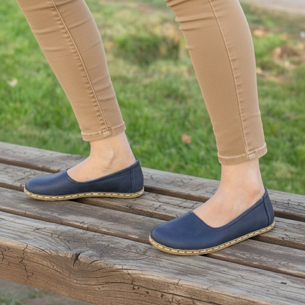 Handmade Women Barefoot Navy Blue Ballet Flats