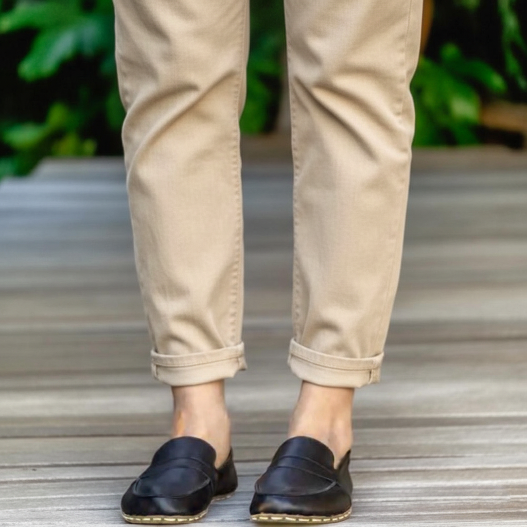 Women Barefoot Black Penny Loafers