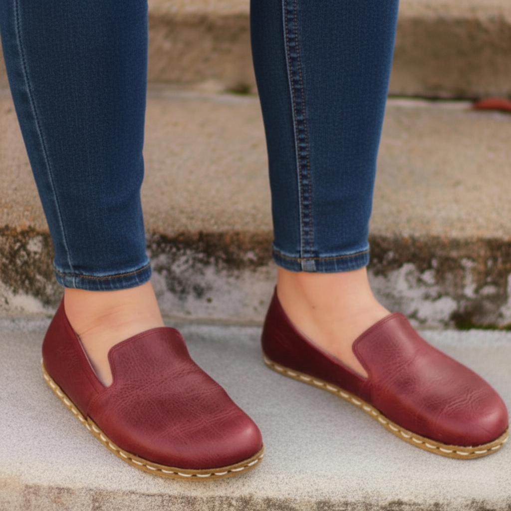 Women Barefoot Burgundy Loafers