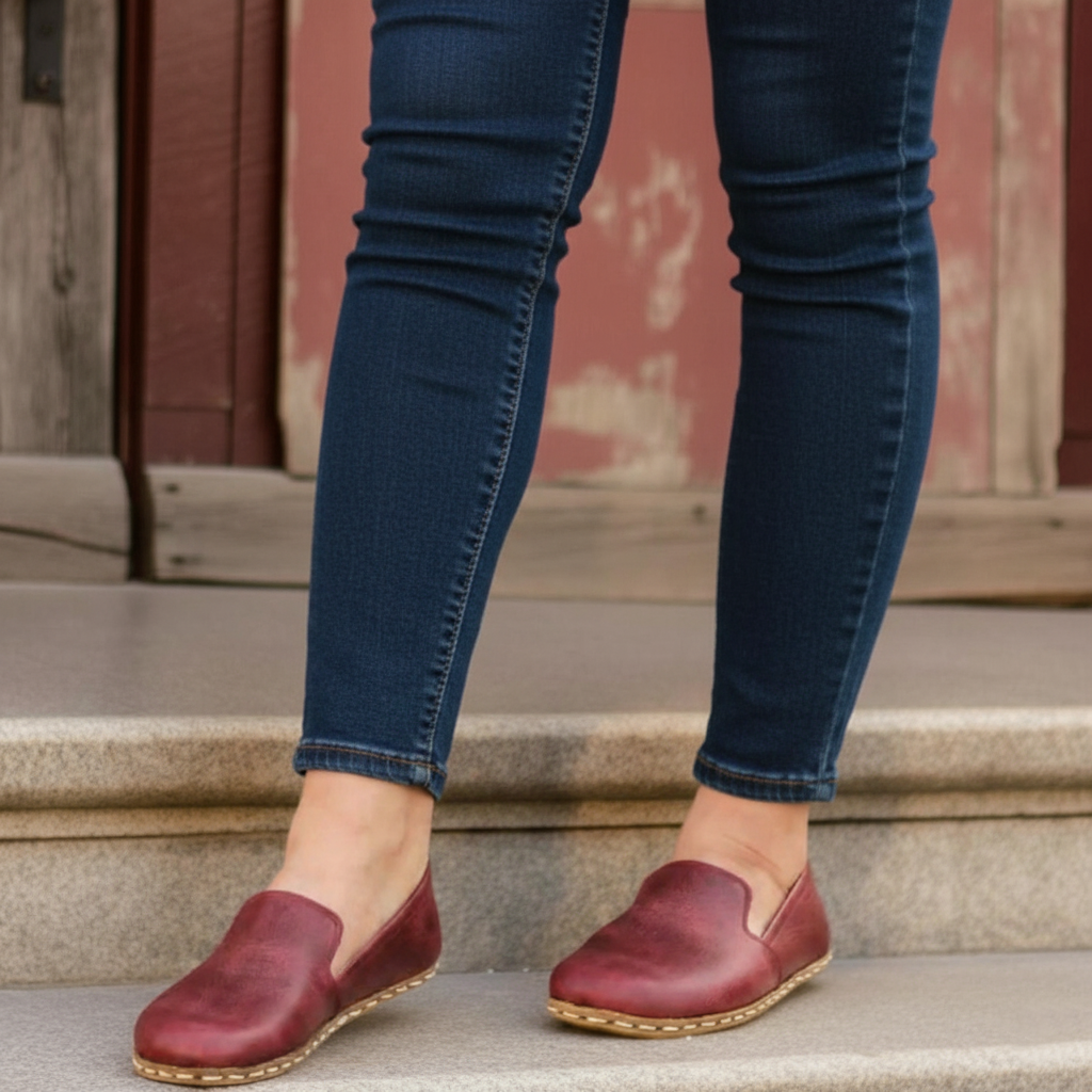 Women Barefoot Burgundy Loafers