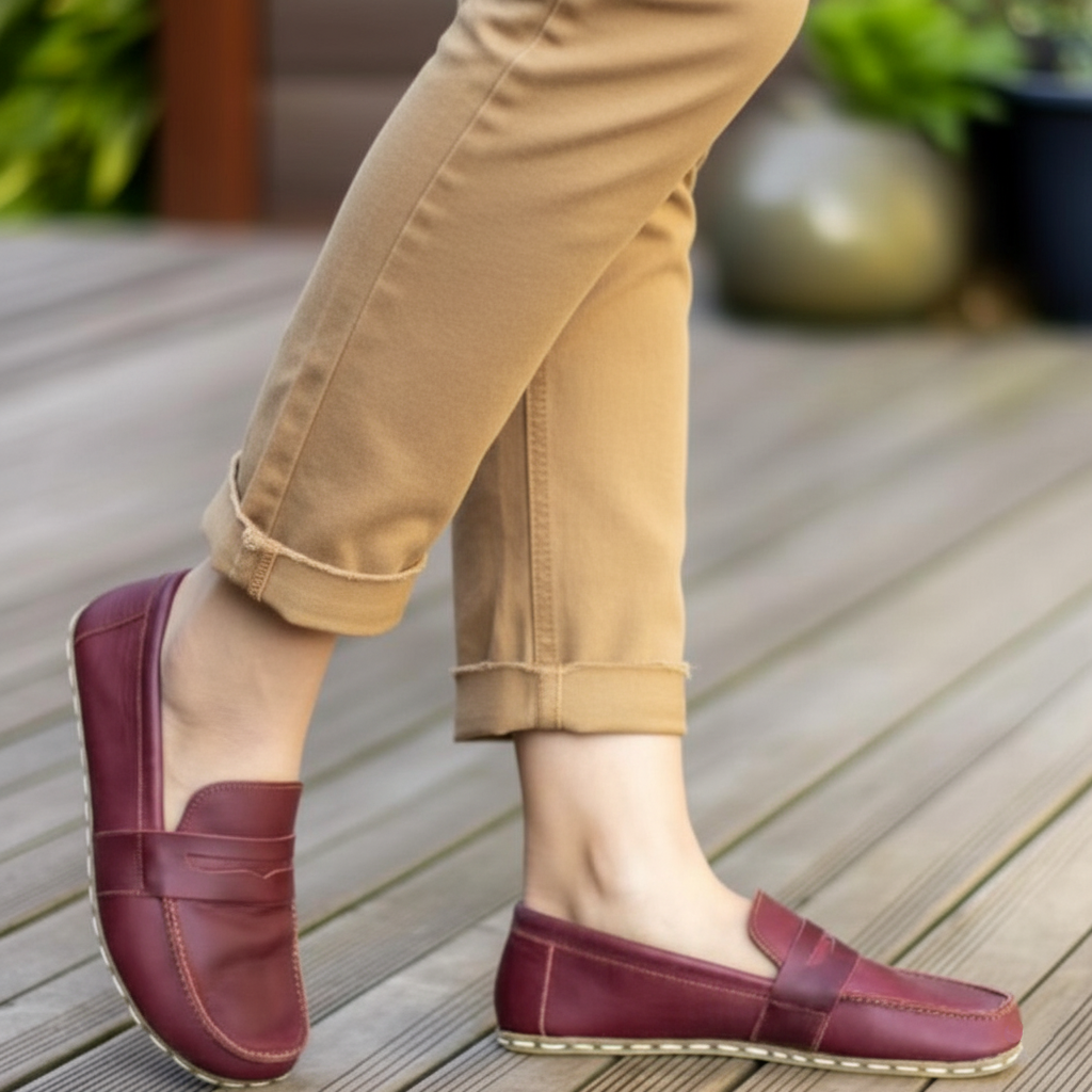 Women Barefoot Burgundy Penny Loafers