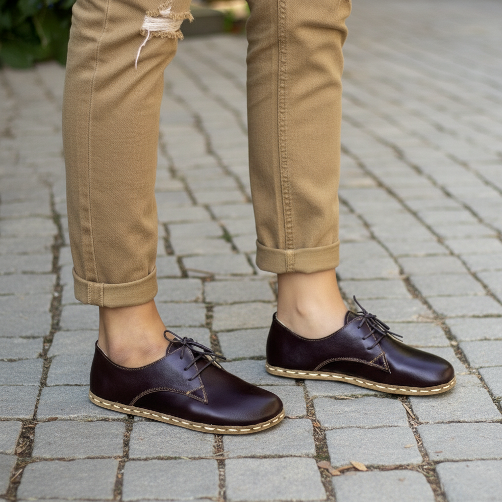 Women Barefoot Dark Brown Oxford Shoes