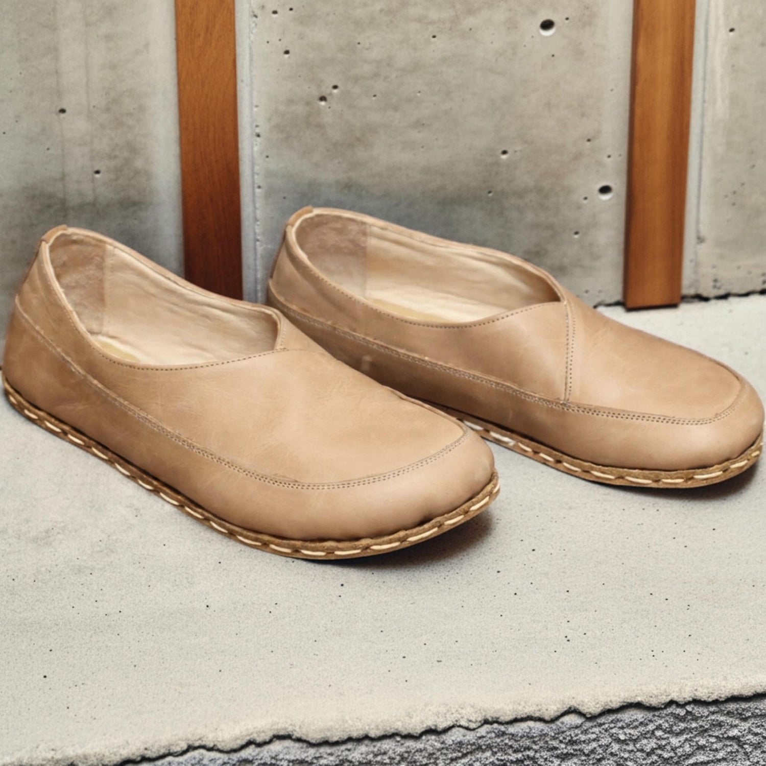 Women Barefoot Light Brown Cross Ballet Flats