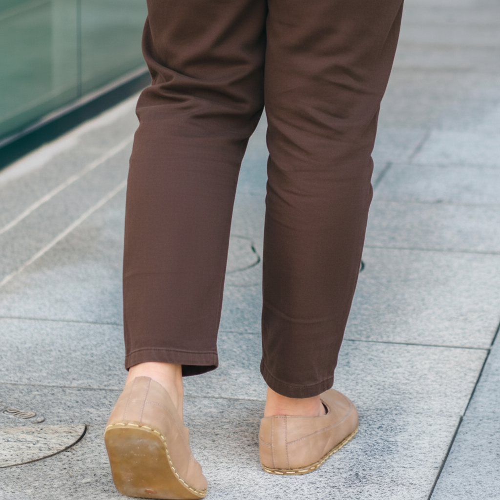 Women Barefoot Light Brown Cross Ballet Flats