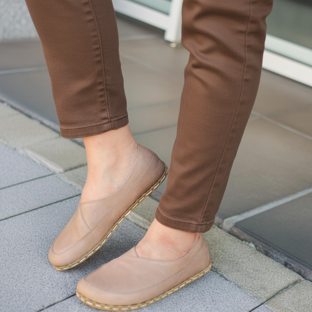 Women Barefoot Light Brown Cross Ballet Flats
