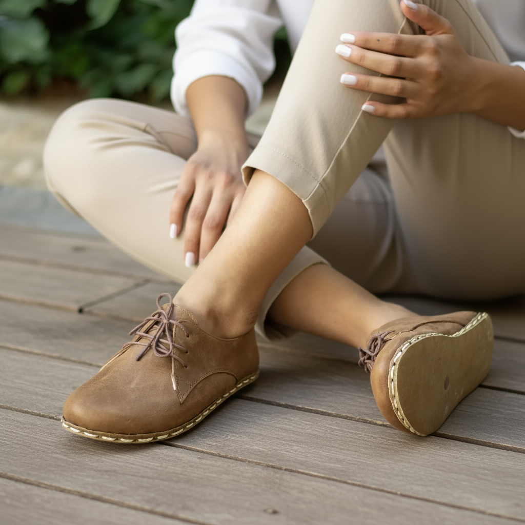 Women Barefoot Matte Brown Oxford Shoes