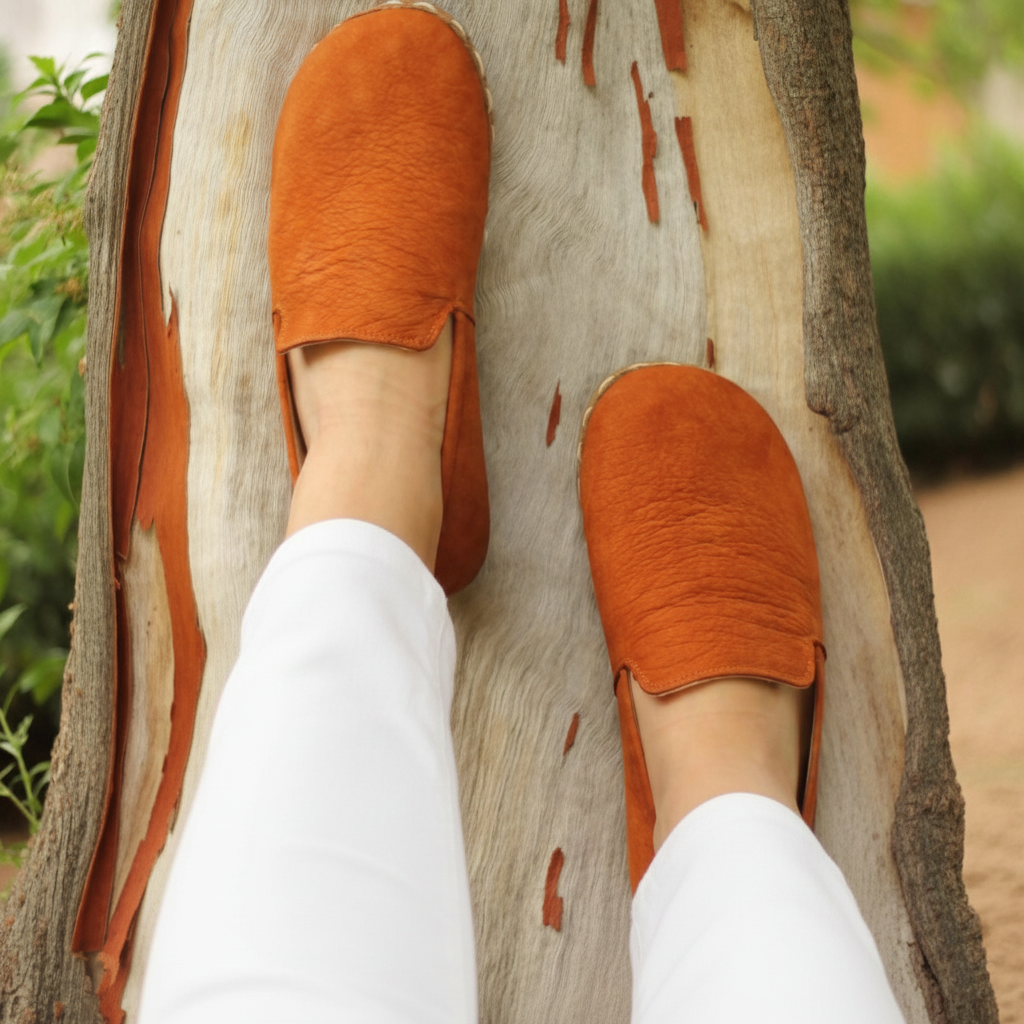 Women Barefoot Nubuck Orange Loafers