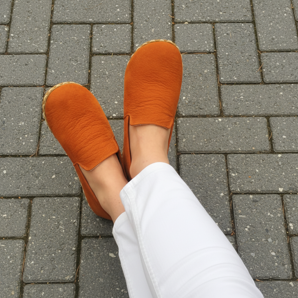 Women Barefoot Nubuck Orange Loafers