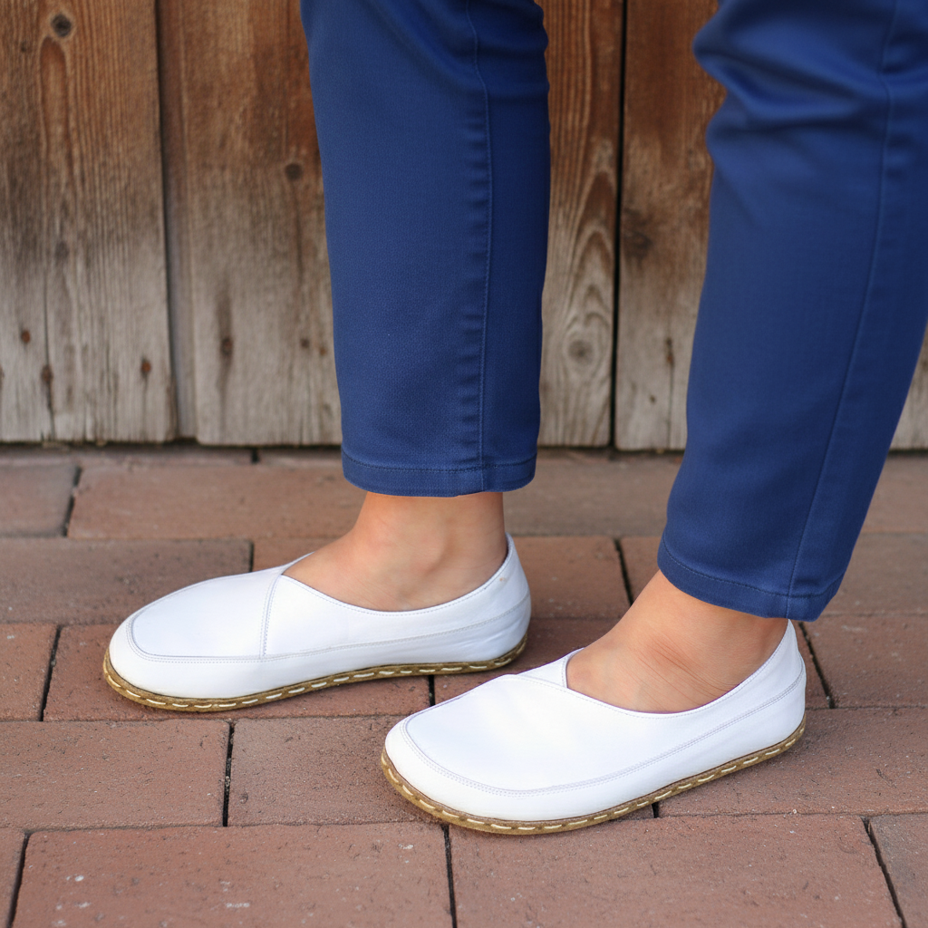 Women Barefoot White Cross Ballet Flats