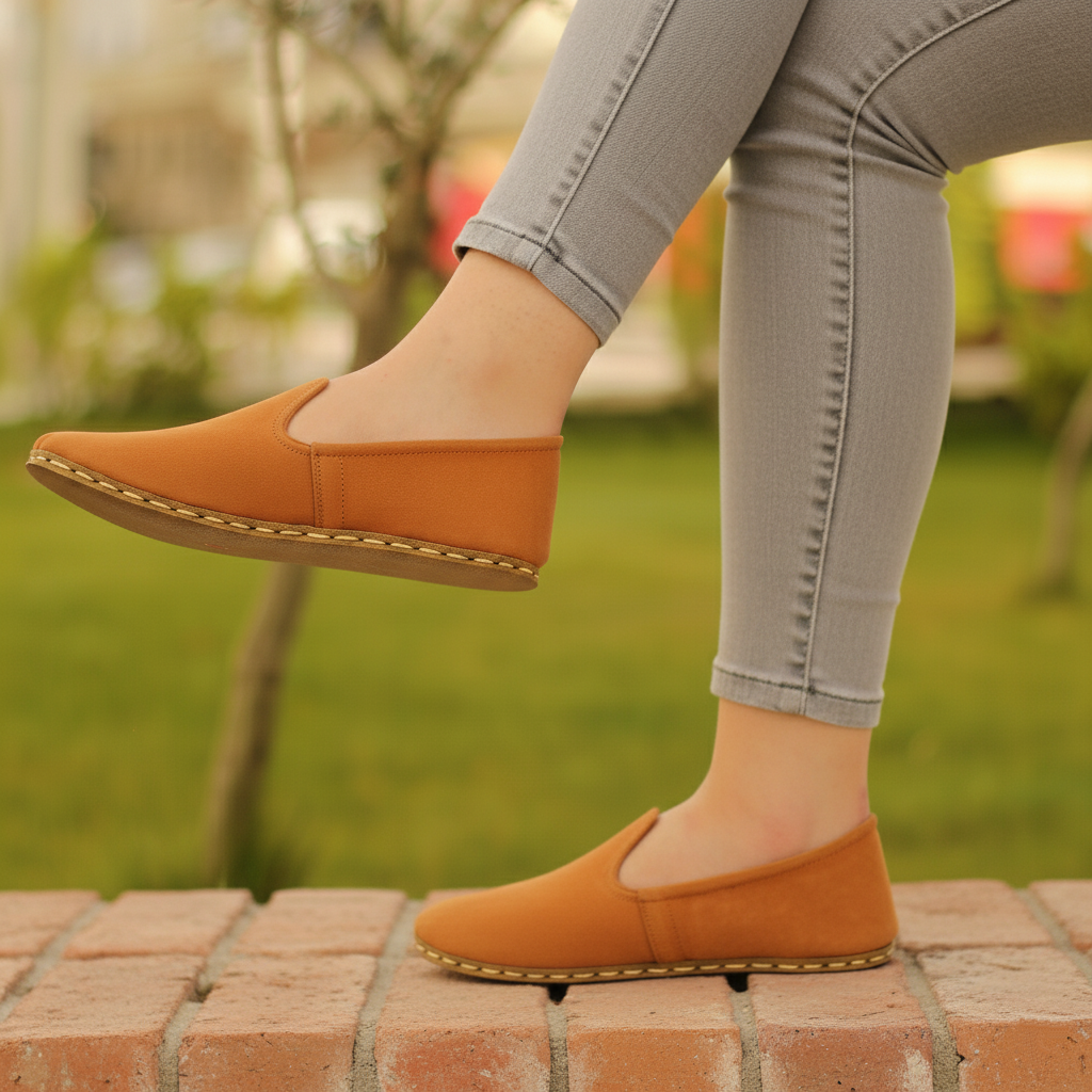 Women Nubuck Barefoot Orange Slip On Shoes