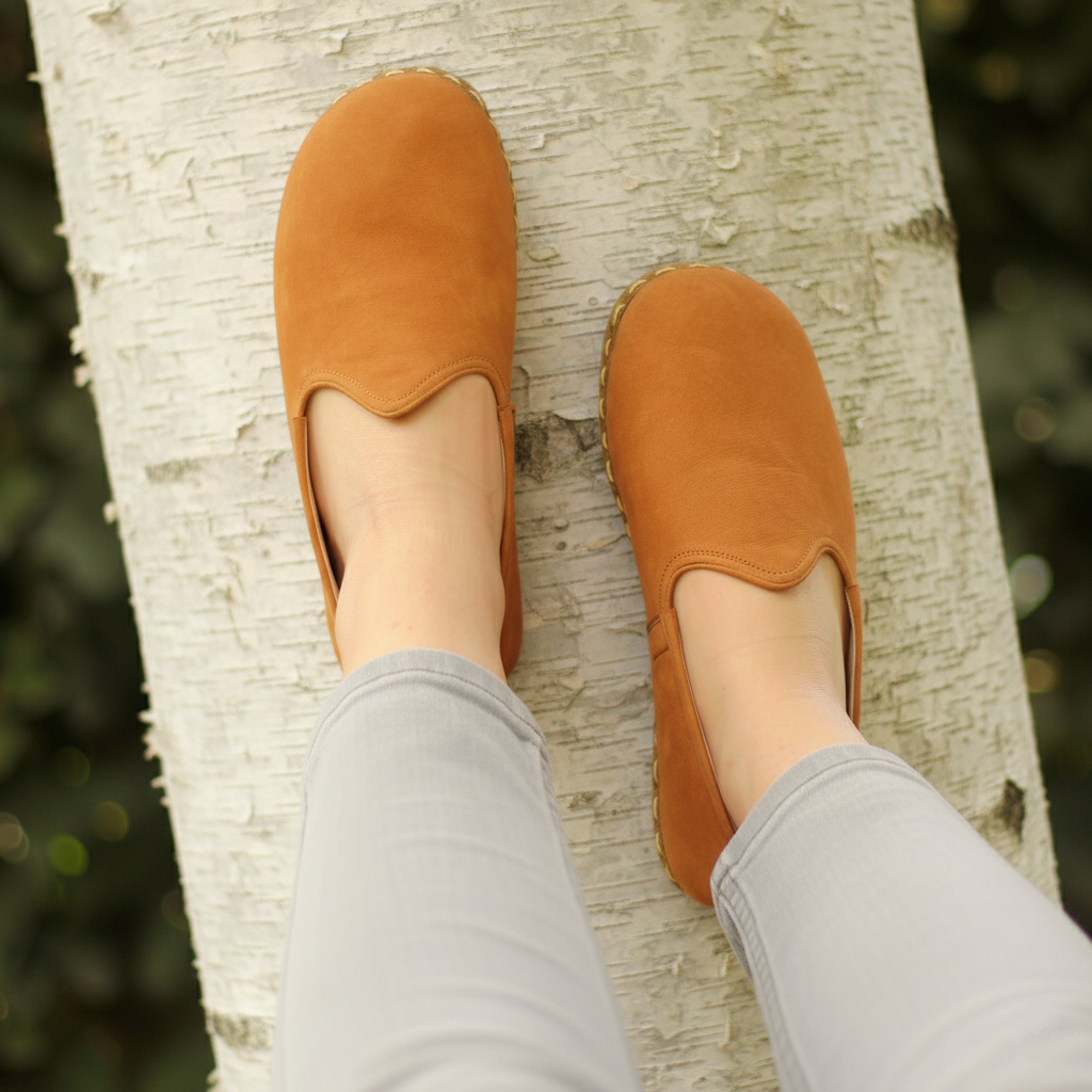 Women Nubuck Barefoot Orange Slip On Shoes